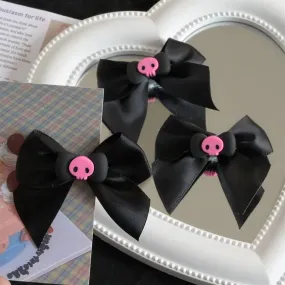 3 Pcs Black Pink Alt Skull Bowknot Hair Clip