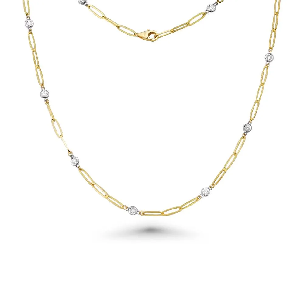 Alternate Bezel Diamond Paper Clip Necklace (0.96 ct.) in 14K Gold