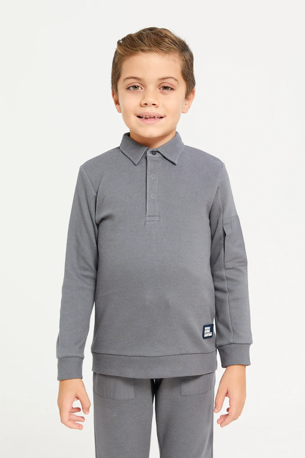 Boys Charcoal Collared Top Set (2 Piece)