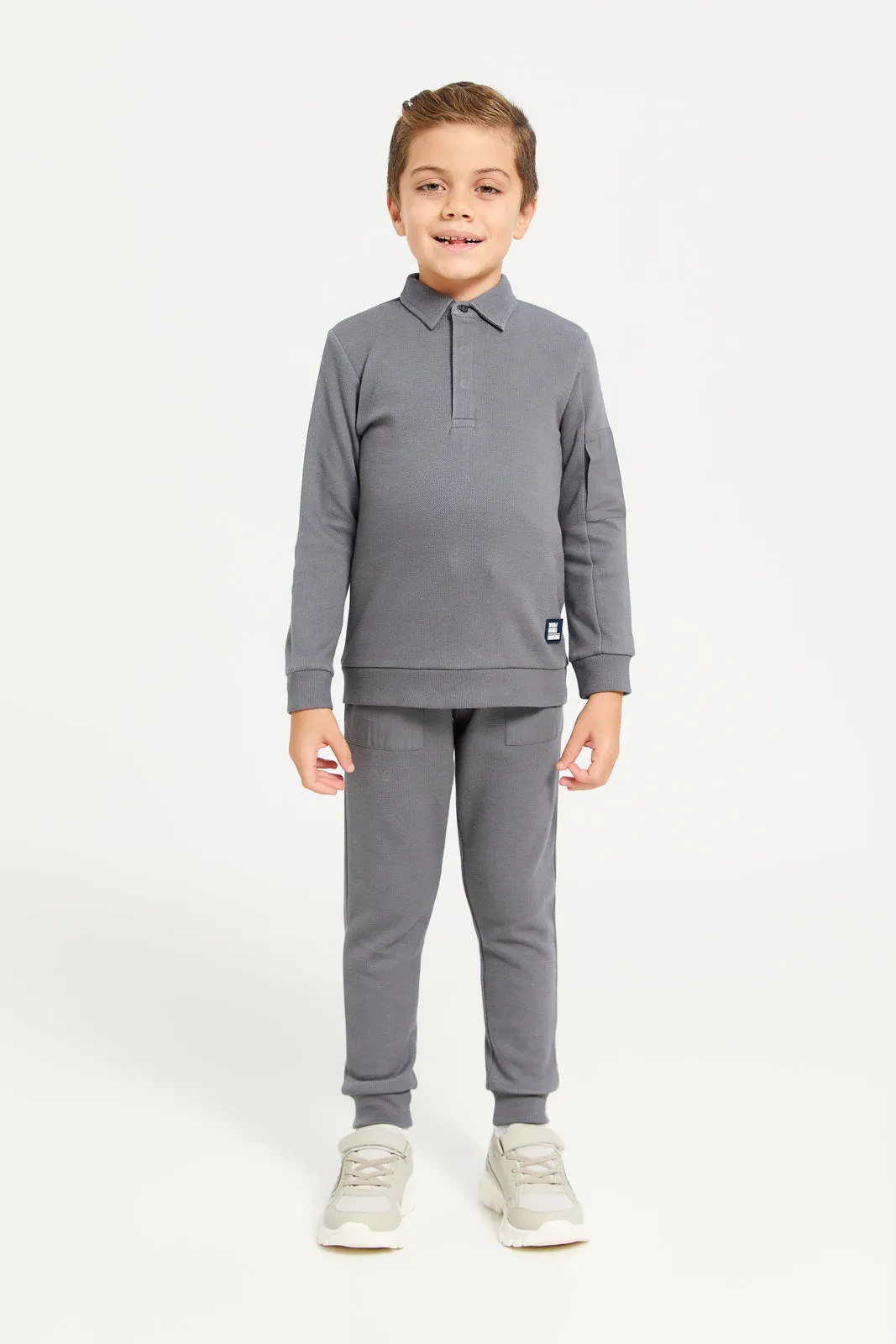 Boys Charcoal Collared Top Set (2 Piece)