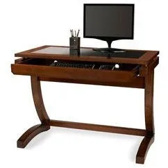 Coastal Ridge Writing Desk, 31 1/8H x 42W x 24 1/2D, Mahogany/Black Glass