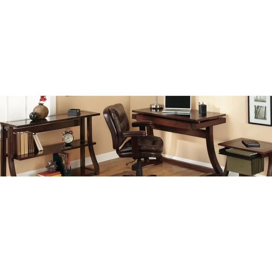 Coastal Ridge Writing Desk, 31 1/8H x 42W x 24 1/2D, Mahogany/Black Glass