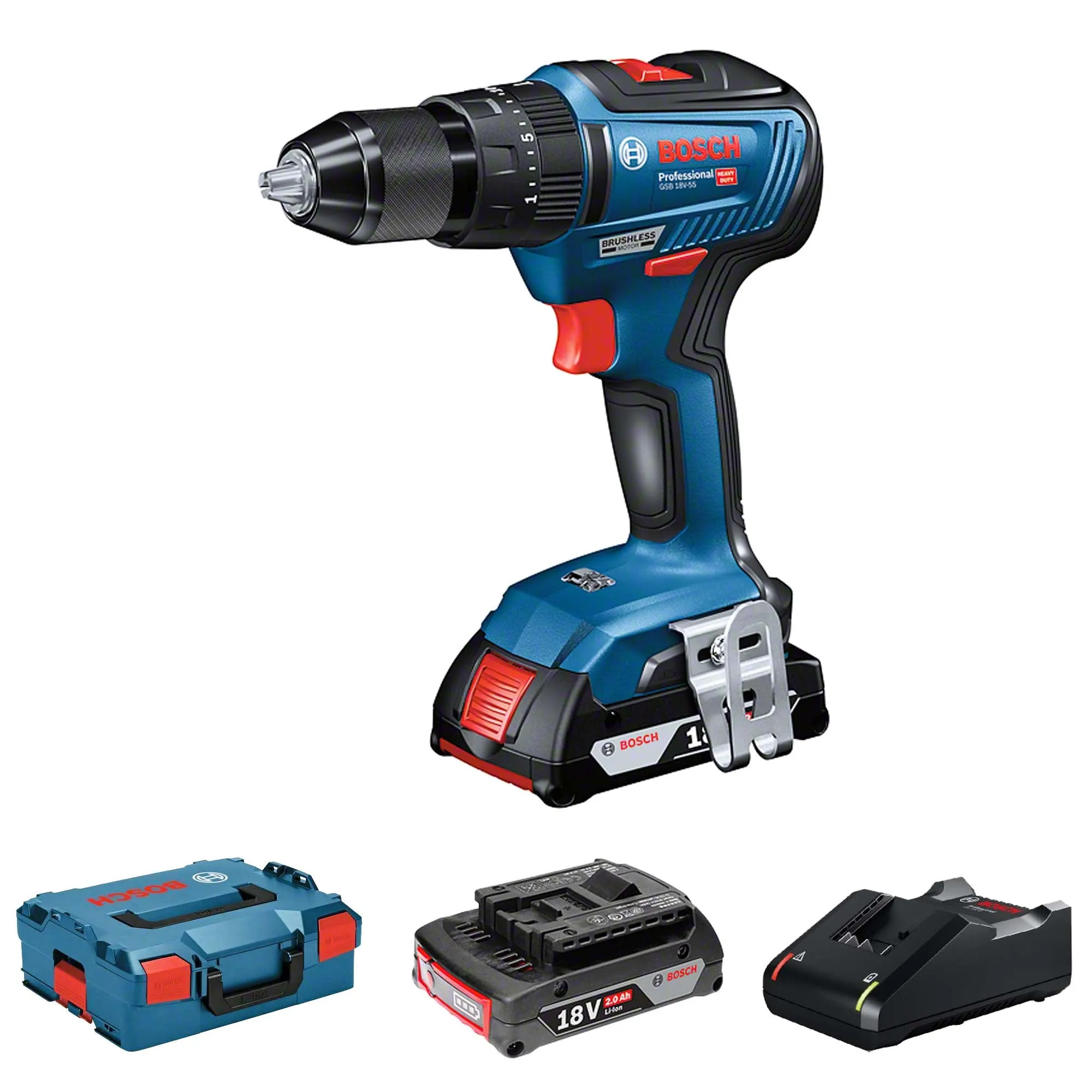 Driver drill Bosch GSB 18V-55 2X2Ah