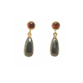 Drop Stud Garnet and Pyrite Earrings 24K Fair Trade Gold Vermeil