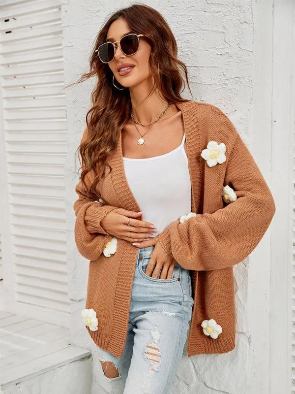 Floral Lantern Sleeves Cardigan Sweater