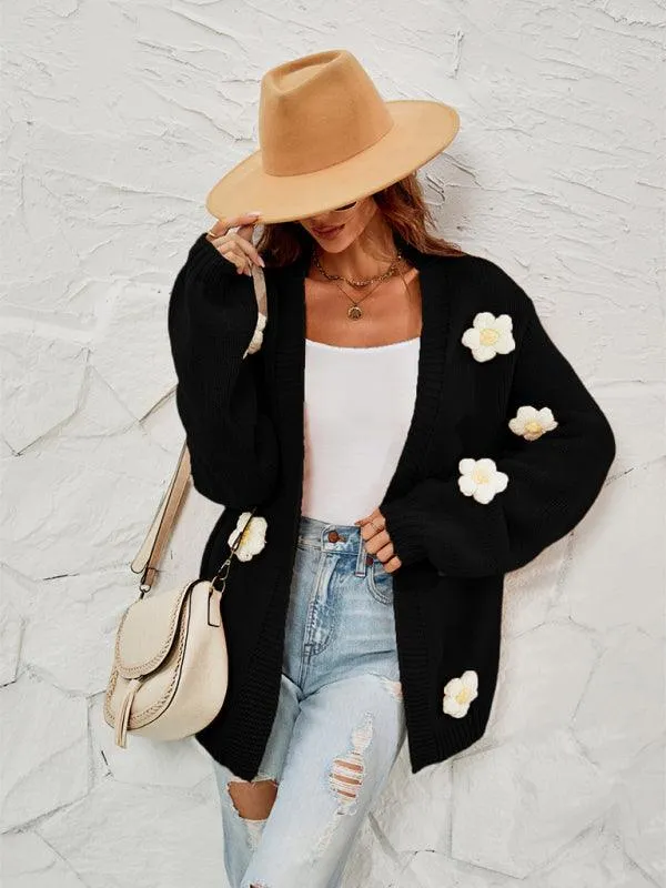 Floral Lantern Sleeves Cardigan Sweater