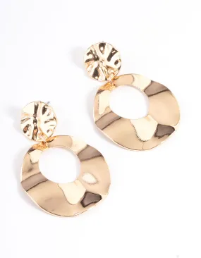 Gold Medium Thick Textured Drop Earrings