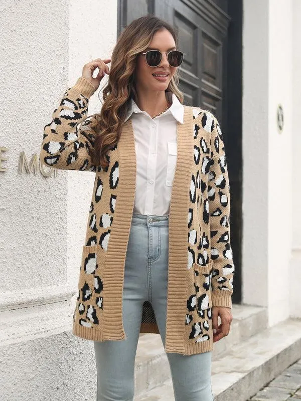 Leopard Jacquard Cardigan Sweater