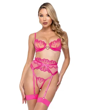 LI620 - Bubblegum Heart 3-Piece Garter Short Set