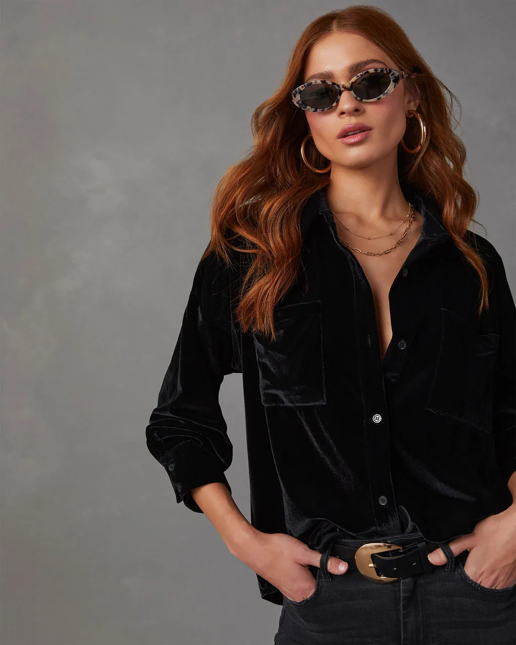 Magical Wonder Velvet Button Down Top