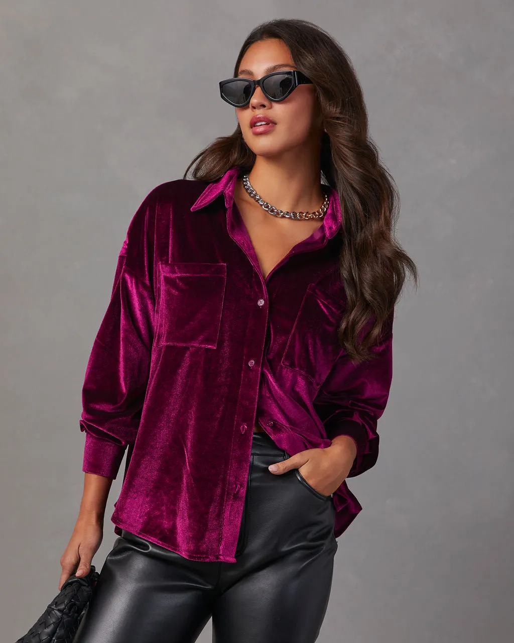 Magical Wonder Velvet Button Down Top