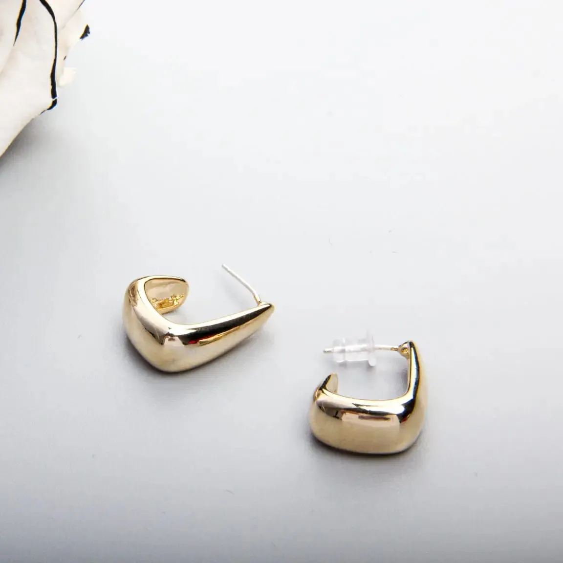 Minimalist Stainless Steel Waterdrop Square Hoop Earrings - Gold