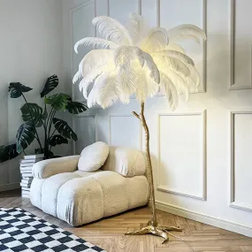 Nordic Ostrich Feather Led Floor Lamp - Resin Copper