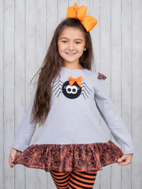 Orange & Black Spider Web Ruffle Outfit