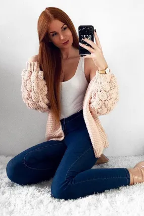 Pink Chunky Knit Oversized Cardigan - Eaden