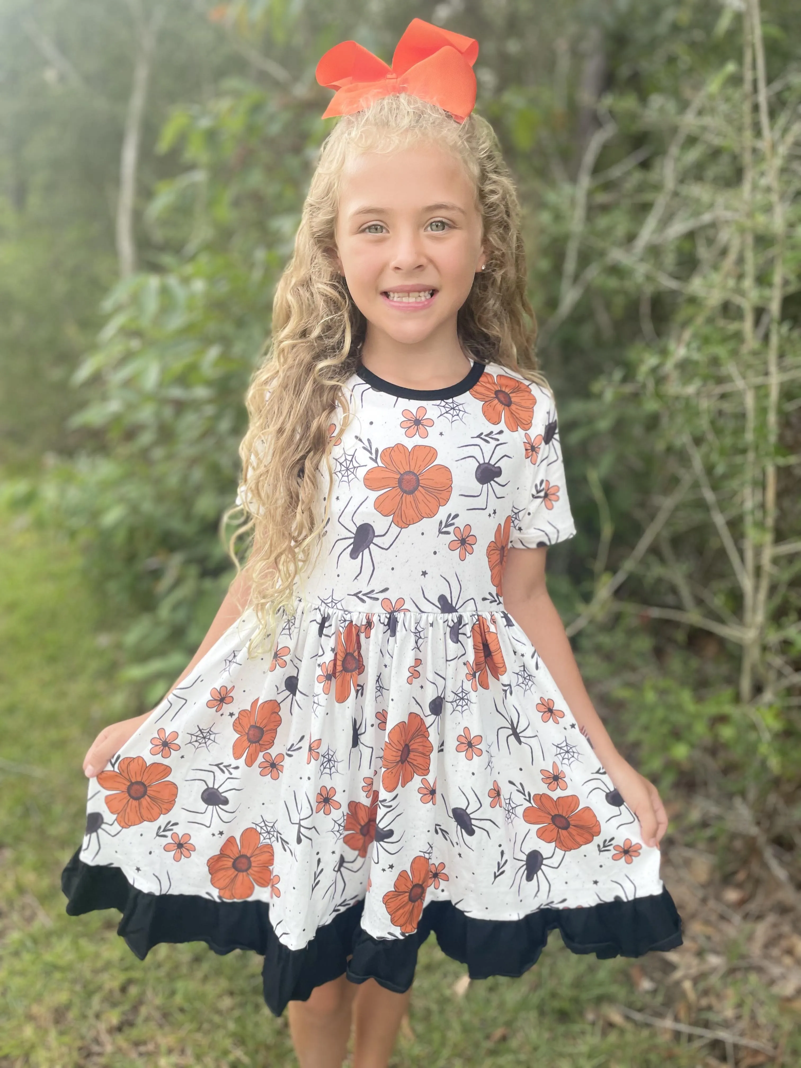 SPIDER & FALL FLORAL RUFFLE DRESS