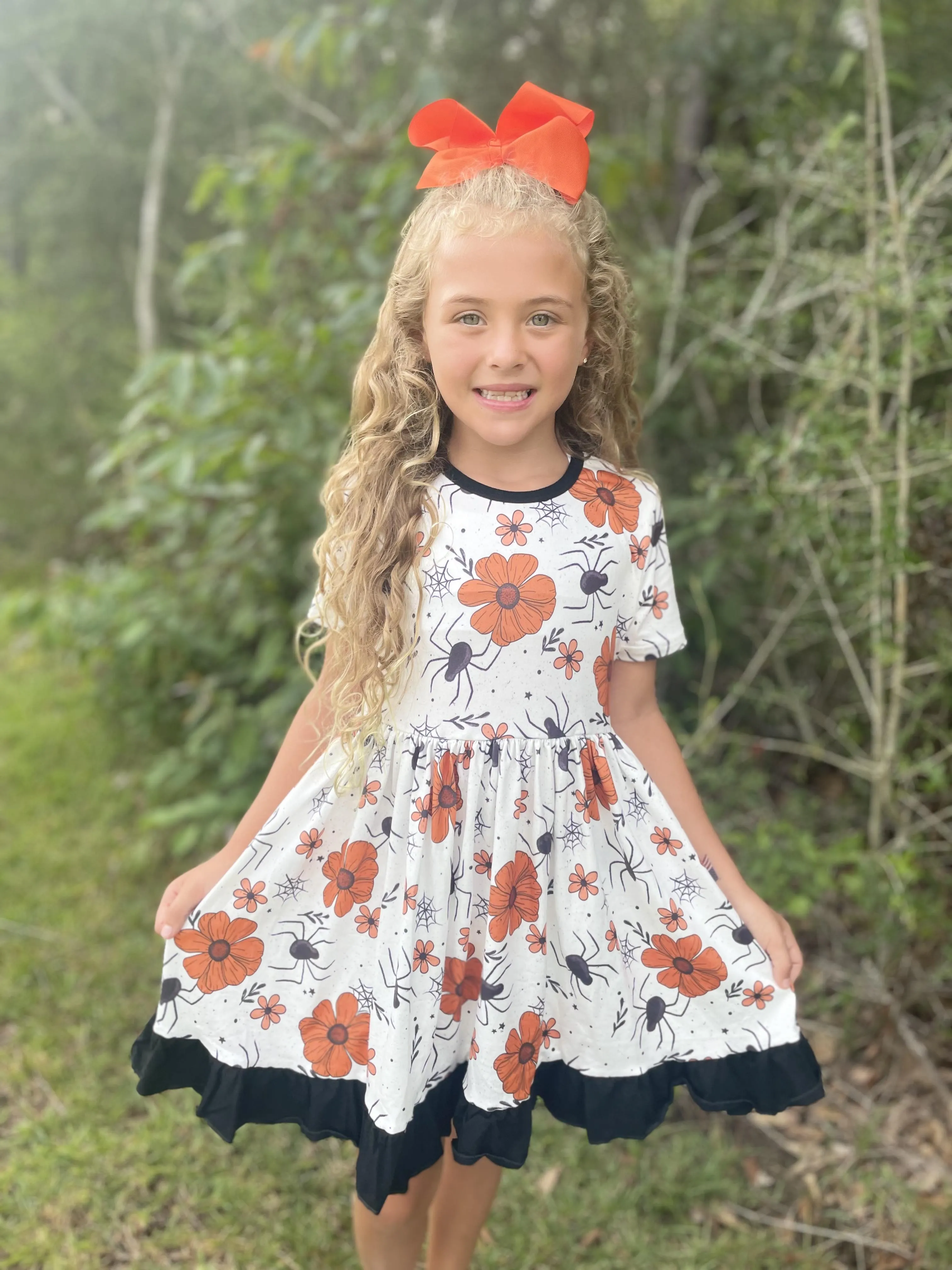 SPIDER & FALL FLORAL RUFFLE DRESS