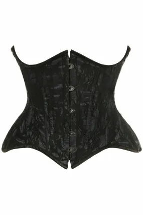 Top Drawer Black w/Black Lace Double Steel Boned Curvy Cut Waist Cincher Corset