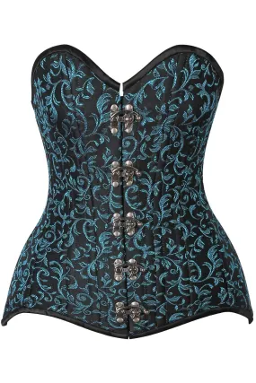 Top Drawer CURVY Teal Brocade Double Steel Boned Overbust Corset