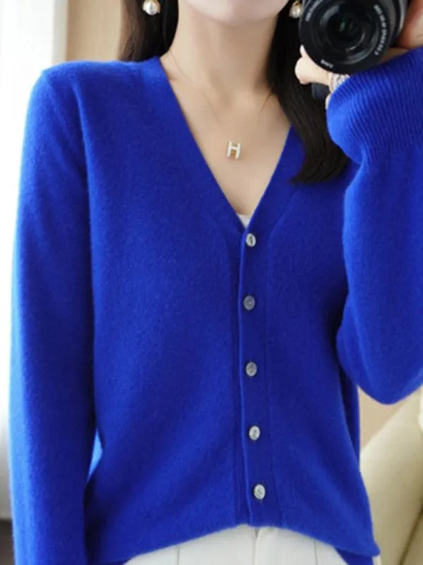 V-neck Short Women Cardigan Sweater