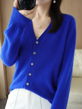 V-neck Short Women Cardigan Sweater