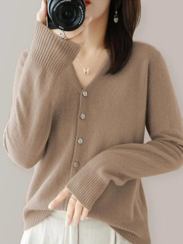 V-neck Short Women Cardigan Sweater