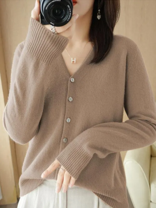 V-neck Short Women Cardigan Sweater