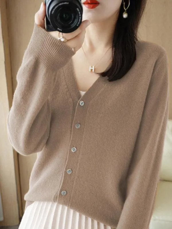 V-neck Short Women Cardigan Sweater