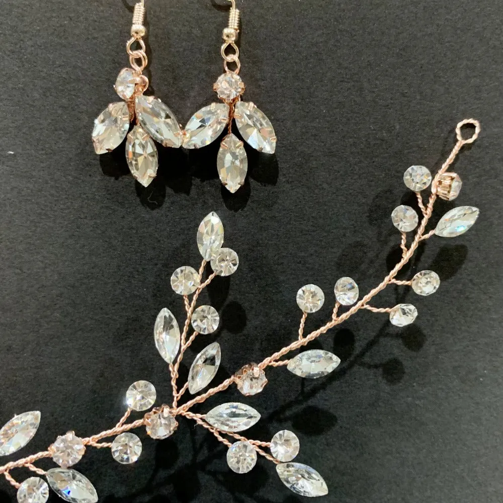 V175.swarovski hair vine/ earrings