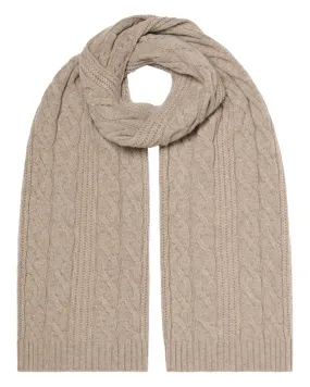 Women's Cable Rib Cashmere Scarf Oatmeal Brown